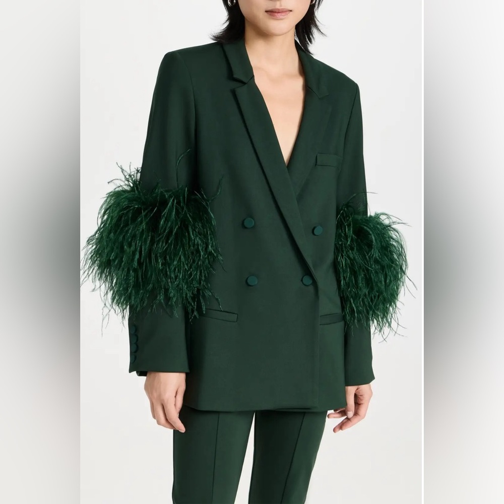 NWT Sally LaPointe Forest Suit Jacket w/ Ostrich Feathers